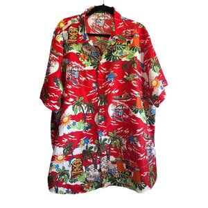 Vibrant Red Tropical Print Men's Shirt